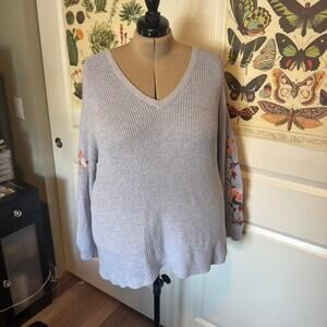 American Eagle Blue Embroidered Floral Sweater